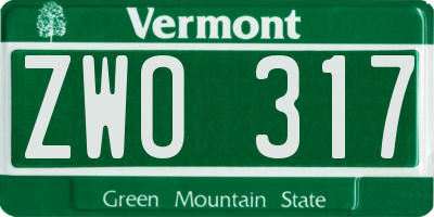 VT license plate ZWO317