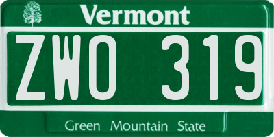 VT license plate ZWO319