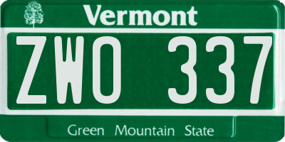 VT license plate ZWO337