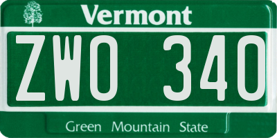 VT license plate ZWO340