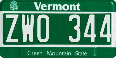 VT license plate ZWO344