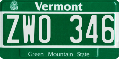 VT license plate ZWO346