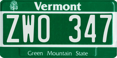 VT license plate ZWO347