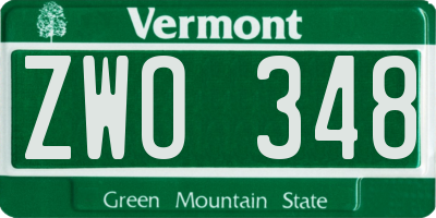 VT license plate ZWO348