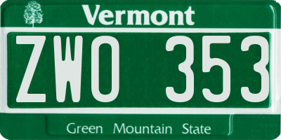 VT license plate ZWO353