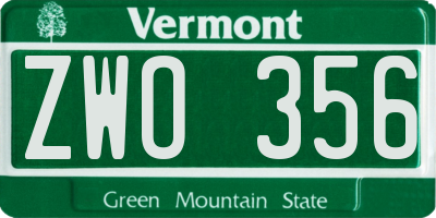 VT license plate ZWO356