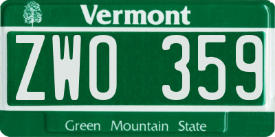 VT license plate ZWO359