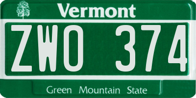 VT license plate ZWO374