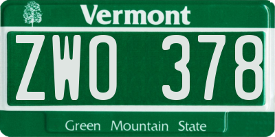 VT license plate ZWO378