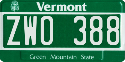VT license plate ZWO388