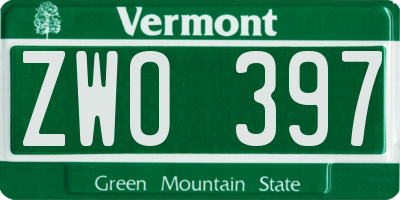 VT license plate ZWO397