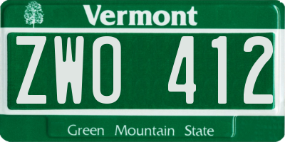 VT license plate ZWO412
