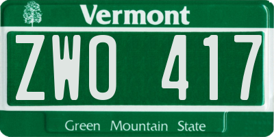 VT license plate ZWO417