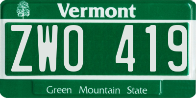 VT license plate ZWO419
