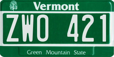 VT license plate ZWO421