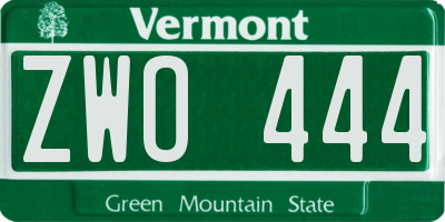 VT license plate ZWO444