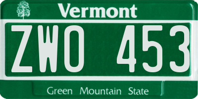 VT license plate ZWO453