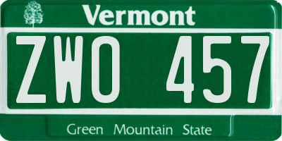VT license plate ZWO457