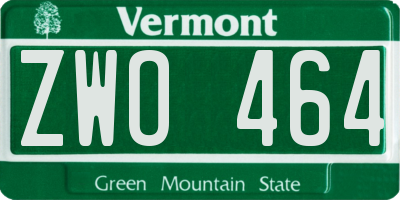 VT license plate ZWO464