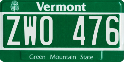 VT license plate ZWO476