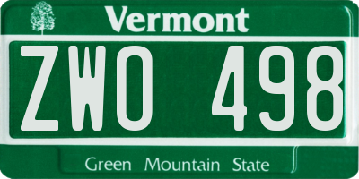 VT license plate ZWO498