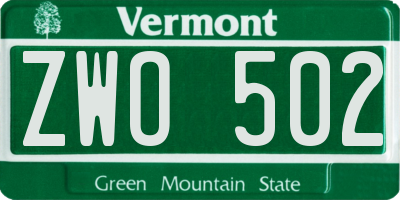 VT license plate ZWO502