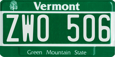 VT license plate ZWO506