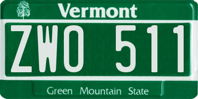 VT license plate ZWO511