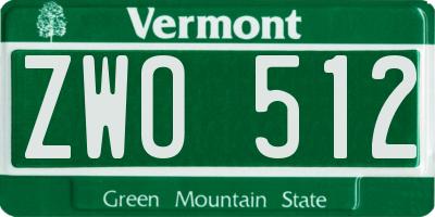 VT license plate ZWO512