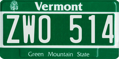 VT license plate ZWO514