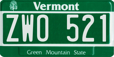 VT license plate ZWO521