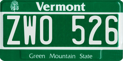 VT license plate ZWO526