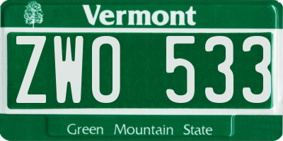 VT license plate ZWO533