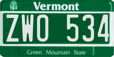 VT license plate ZWO534