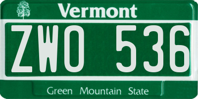 VT license plate ZWO536