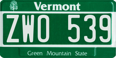 VT license plate ZWO539
