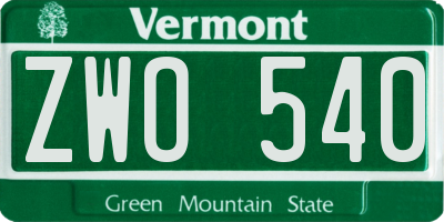 VT license plate ZWO540