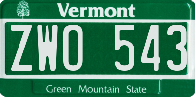 VT license plate ZWO543