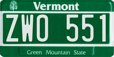 VT license plate ZWO551