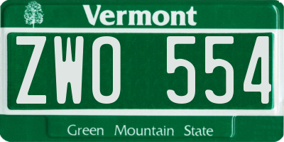 VT license plate ZWO554