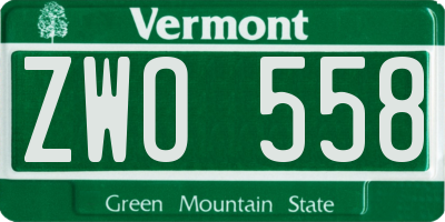 VT license plate ZWO558