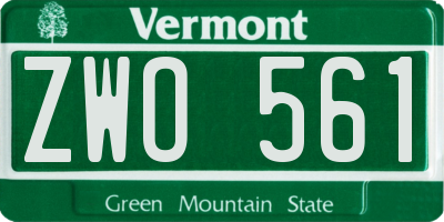 VT license plate ZWO561