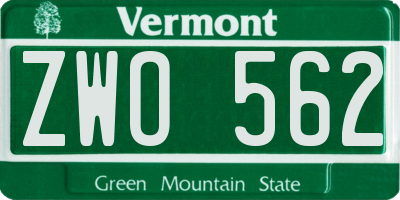 VT license plate ZWO562