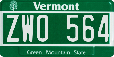 VT license plate ZWO564