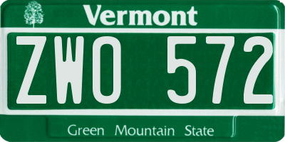 VT license plate ZWO572