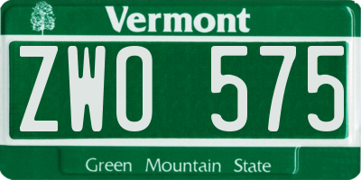 VT license plate ZWO575