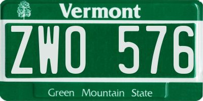 VT license plate ZWO576