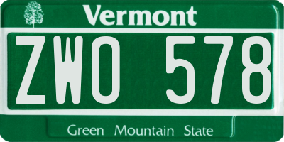 VT license plate ZWO578