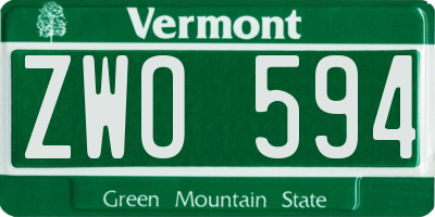 VT license plate ZWO594