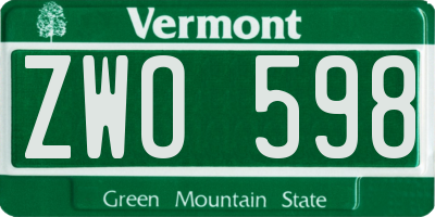 VT license plate ZWO598
